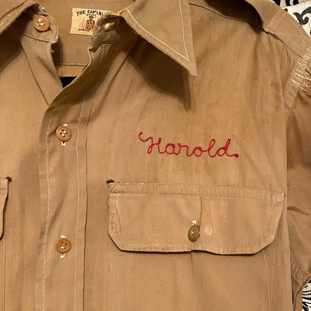 Vintage 1940s era ASHCRAFT BROS. FLYING SERVICE technician work shirt. - Picture 7 of 9